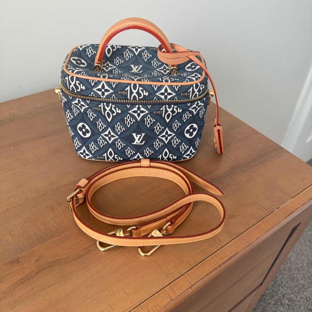 Louis Vuitton Navy Monogram Denim Mini Vanity with Tan Trim